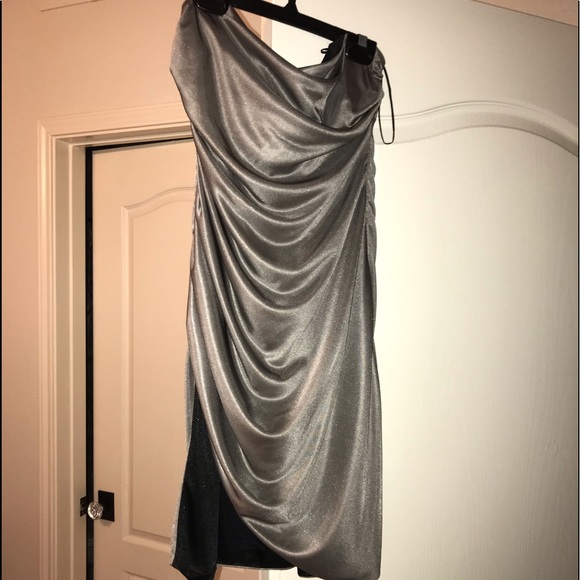 Designer Badgley Mischka Strapless Grey Mini Dress - Picture 4 of 8